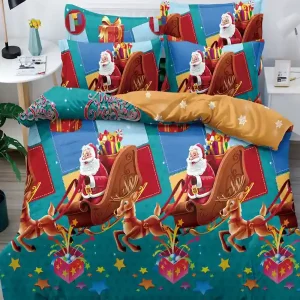 Lenjerie de Pat din Finet cu 2 Fete, 6 Piese, Pat 2 Persoane, Santa's Sleigh, FNJC-09 Comandă acum