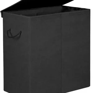 Cos de rufe, 60 x 36 x 66 cm, MDF / textil, negru, Songmics Livrare rapidă