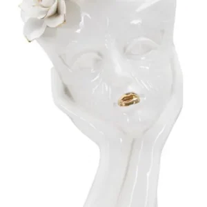 Vaza alba din portelan, 16,5x14x27,3 cm, Woman Mask Mauro Ferretti Cumpărături sigure