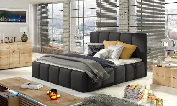 Calitate înaltă Pat tapitat cu somiera din lemn, spatiu pentru depozitare si mecanism de ridicare cu gaz, 140x200 cm, Edvige SET22, Eltap Bej deschis