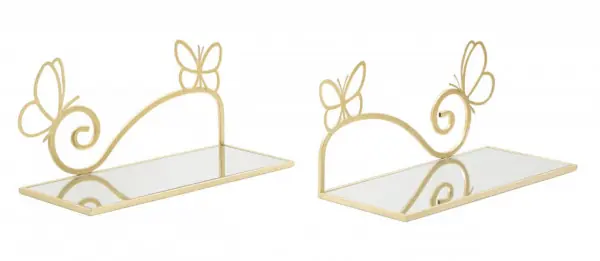 Set 2 noptiere cu oglinda aurii din metal, 41,5x18x21 cm, Butterfly Mauro Ferretti Popular