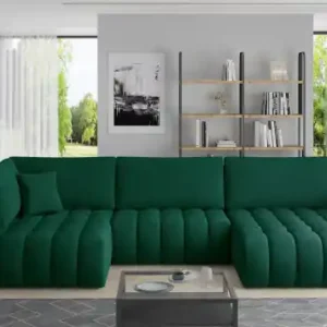 Canapea modulara tapitata, extensibila, cu spatiu pentru depozitare, 340x170x92 cm, Bonito R3, Eltap Albastru - Lukso 40 Reducere extra