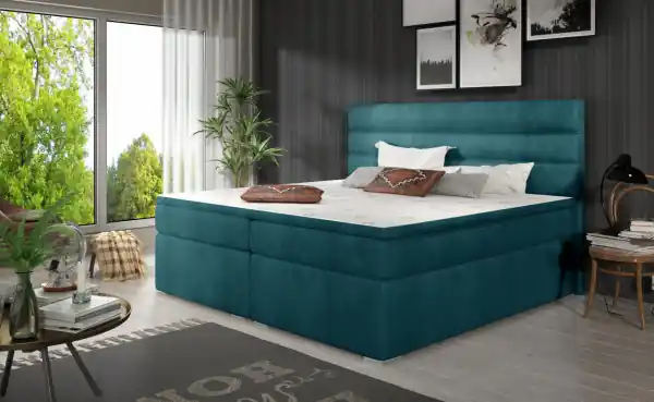 Pat tapitat, boxspring, cu spatiu pentru depozitare, 140x200 cm, Softy 141, Eltap Albastru / Sawana 80 Livrare rapidă