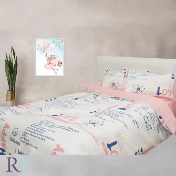 Ofertă limitată Lenjerie de pat pentru copii, 100% bumbac, tesatura satin, alb / roz, Roxyma Dream Happy