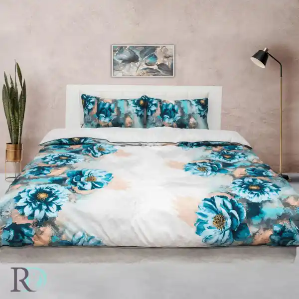 Plată securizată Lenjerie de pat, 100% bumbac, tesatura satin, gri / albastru, Roxyma Dream Florena Single