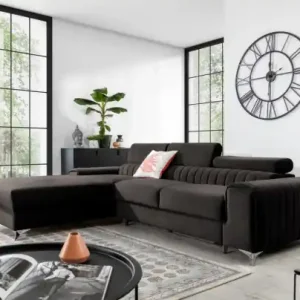 Calitate înaltă Coltar tapitat, extensibil, cu spatiu pentru depozitare, 275x205x98 cm, Grayson L03, Eltap Albastru deschis / Velvetmat 100