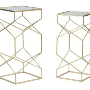Retur ușor Set 2 masuta auxiliare aurii din metal, 31,5 x 31,5 x 68 cm / 28 x 28 x 64 cm, Coppia Mauro Ferreti