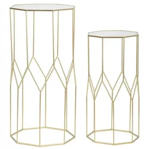 Set 2 masute auxiliare aurii din metal, 50 x 46 x 100 cm / 40 x 37 x 80 cm, Coppia Mauro Ferreti Discount