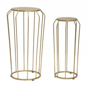 Set 2 masute auxiliare aurii din metal, ø 38 x h70 cm / ø 26,8 x h60 cm, Thing Mauro Ferreti Reducere extra