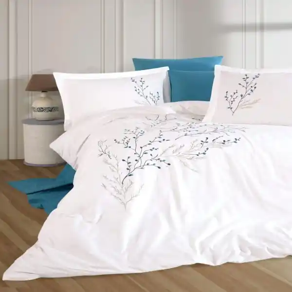 Noutate Dantela Vita, lenjerie de pat 2 persoane, cu broderie, bumbac poplin, 6 piese, alb, Soul