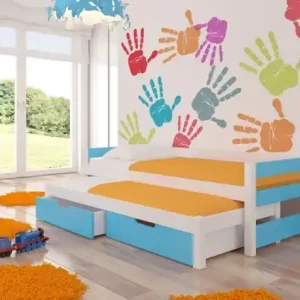 Popular Pat dublu pentru copii cu saltele și sertare, 206x65x97 cm, Fraga, ADRK Furniture Alb