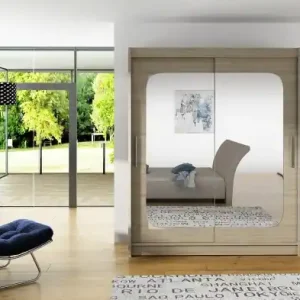 Reducere extra Dulap cu usi glisante si oglinda 150x200 cm, Clever, ADRK Furniture Alb