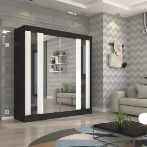 Ofertă Dulap cu usi glisante si oglinda 200x215 cm, Keita, ADRK Furniture Alb / Negru Lacobel