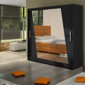 Bestseller Dulap cu usi glisante si oglinda 180x200 cm, Preto, ADRK Furniture Alb
