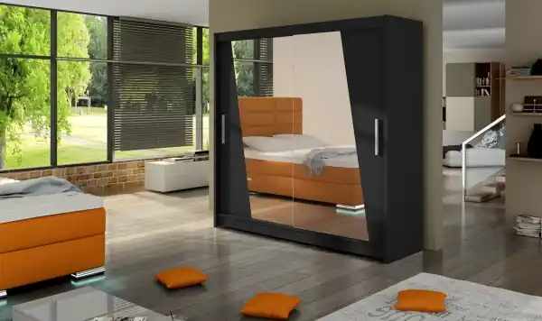 Bestseller Dulap cu usi glisante si oglinda 180x200 cm, Preto, ADRK Furniture Alb