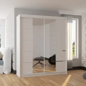 Preț redus Dulap cu usi glisante si oglinda 180x215 cm, Traves, ADRK Furniture Alb