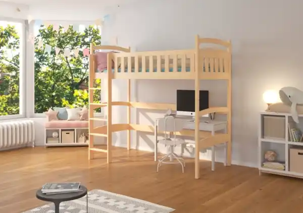 Plată securizată Pat adolescenti, supraetajat, cu spatiu birou, Miago, ADRK Furniture Saltea inclusa
