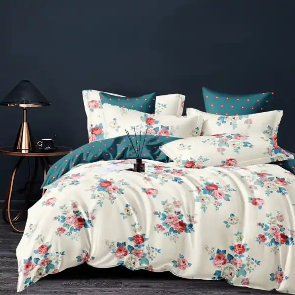 Comandă acum Lenjerie de pat cu 2 fete, tesatura tip finet, pat 2 persoane, 6 piese, crem / turquoise, FNJ-471