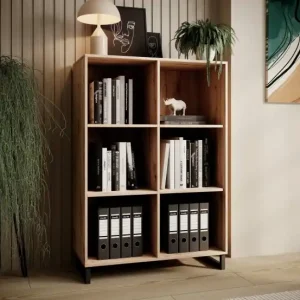 Premium Biblioteca 90x130x40 cm, Aria, ADRK Furniture Natural / Negru