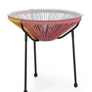 Chilipir Masuta de cafea pentru gradina, metal / sticla securizata, roz / galben, Ø 50x50 cm, Parker Yes