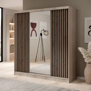 Dulap cu usi glisante si oglinda, 200x61x215 cm, Ida 200, ADRK Furniture Alb / Alb Preț mic