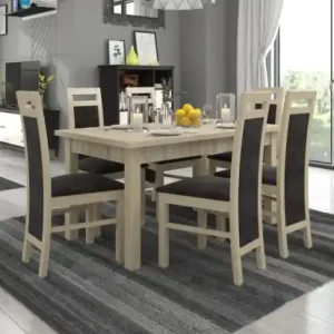 Set de masa extensibila si 6 scaune tapitate, RODOS 14, ADRK Furniture Craft Gold Reducere de preț