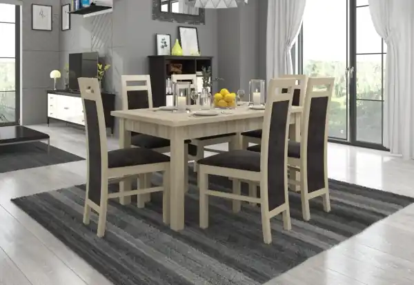 Set de masa extensibila si 6 scaune tapitate, RODOS 14, ADRK Furniture Craft Gold Reducere de preț