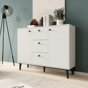 Comodă cu doua usi si trei sertare, 120x35x93 cm, BESA, ADRK Furniture Alb / Beech Retur gratuit