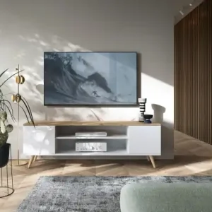 Expediere rapidă Comodă TV, 155x40x50cm, Petra, ADRK Furniture Alb / Auriu artizanal