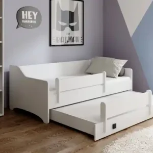 Doar azi Pat dublu pentru copii, cu saltea, 160x80 cm, NAOMI II, ADRK Furniture Alb / Alb