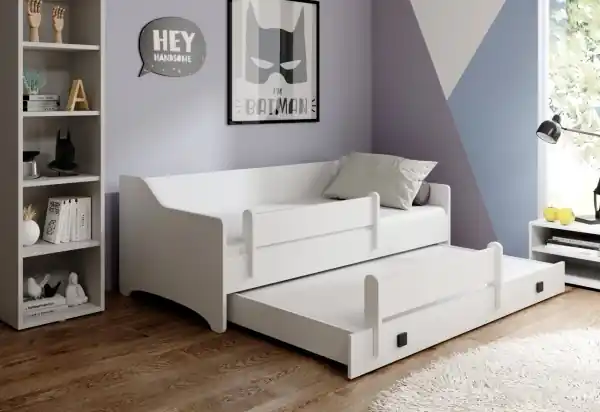 Doar azi Pat dublu pentru copii, cu saltea, 160x80 cm, NAOMI II, ADRK Furniture Alb / Alb