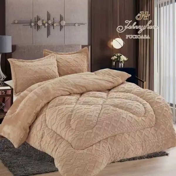 Set pilotă Cocolino cu 2 fețe de pernă – 200x230 cm, bej cu model geometric în relief Lichidare de stoc