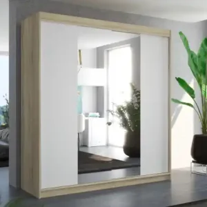Dulap cu usi glisante si oglinda 200x200 cm, Perqs, ADRK Furniture Alb / Alb Cel mai bun preț