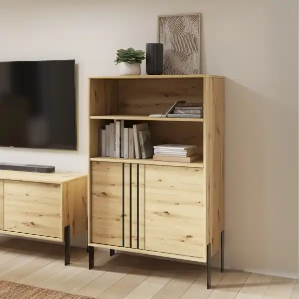 Reducere extra Comodă înaltă Nexo ADRK | Stejar Artisan | PAL laminat 16 mm | 80x40x127 cm