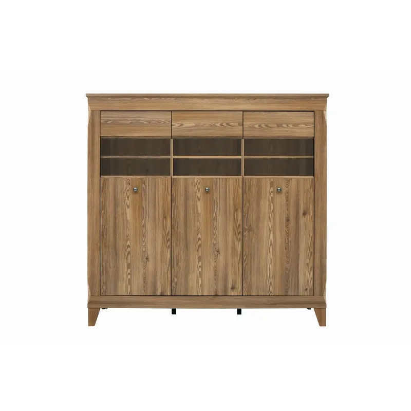 Cumpărături sigure Vitrina BERGEN REG3W, stejar, PAL/sticla securizata, 156x47x151 cm