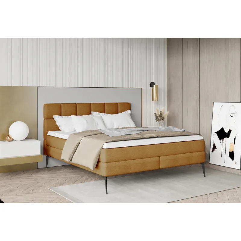 Disponibil imediat Pat boxspring ADEL 180x200, personalizabil materiale Gama Premium, cu saltele si topper