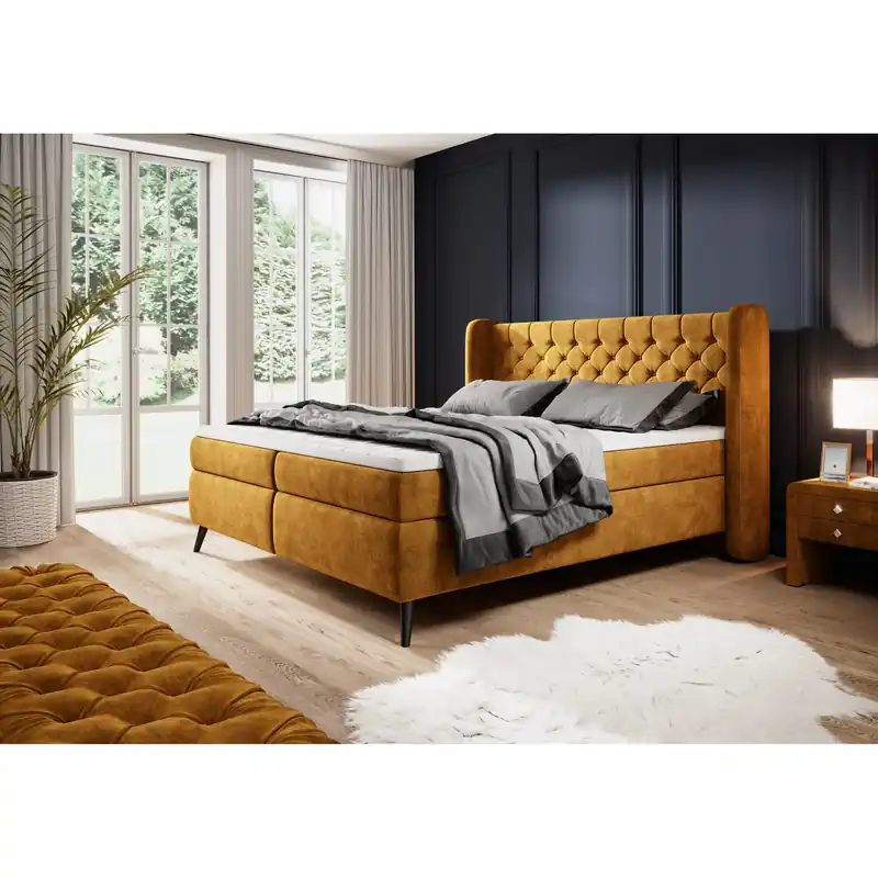 Pat boxspring MADISON 140x200, personalizabil materiale Gama Premium, cu saltele si topper Promoție