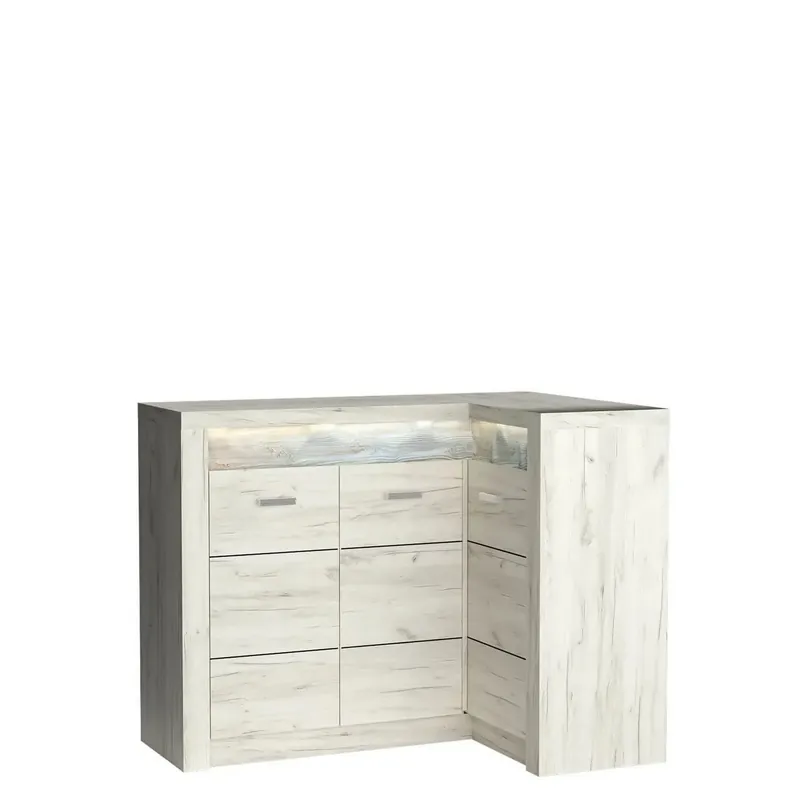 Discount Comoda INDIANAPOLIS I15 dreapta, stejar craft alb, PAL laminat, cu 3 usi si iluminare led, 131/90x42x103.5 cm