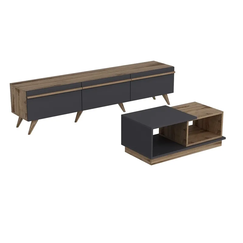 Mobilier living AMSTERDAM, nuc/gri antracit, PAL melaminat, 2 piese Preț mic