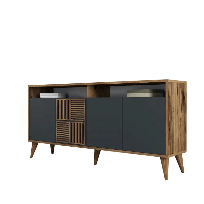 Plată securizată Comoda MILAN, nuc/gri antracit, PAL melaminat, 160x35x78 cm