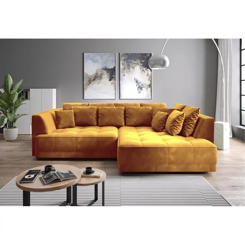 Cumpărături sigure Coltar de living TIGA, sezlong dreapta, stofa clasica galben mustar - Austin 11, cu reglaj electric, 286x207x77 cm
