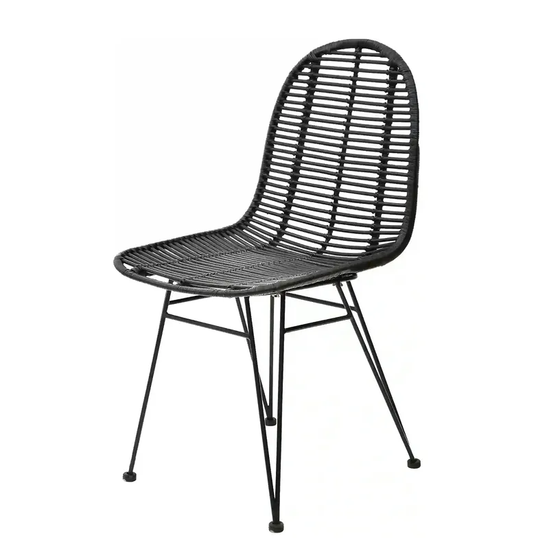 Scaun K337, negru, rattan natural/metal, 44x55x90 cm Disponibil imediat