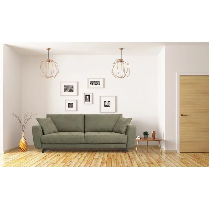 Canapea extensibila KARISA, stofa verde - Element 11, cu spatiu depozitare, 246x111x93 cm Lichidare de stoc