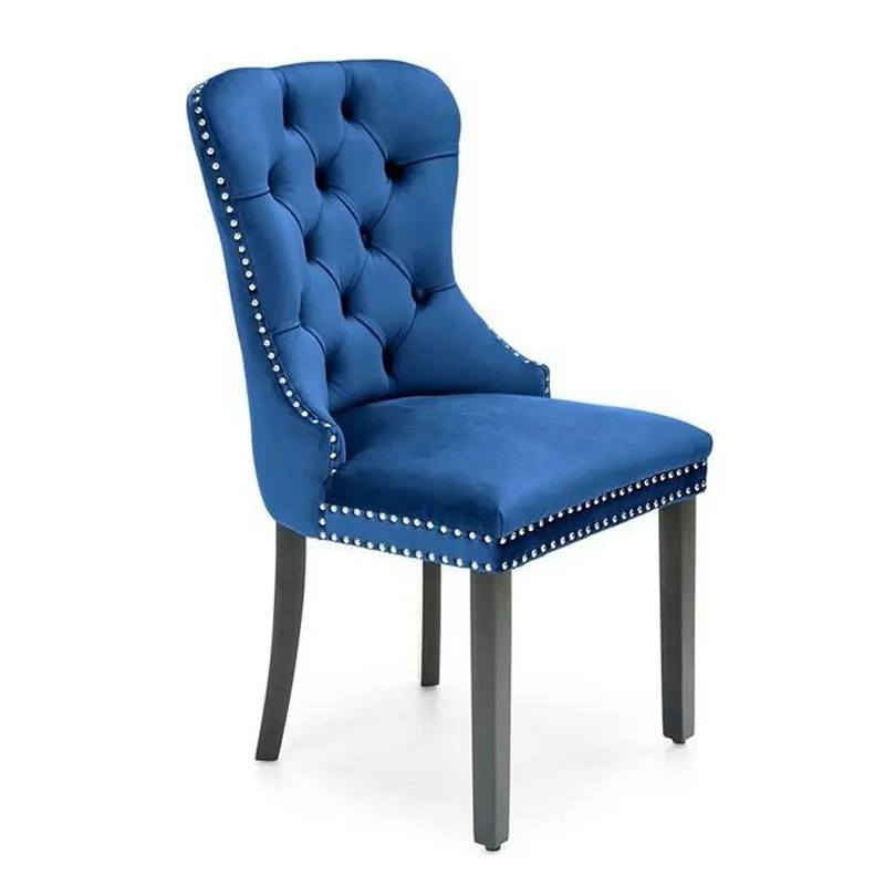 Plată securizată Scaun dining clasic MIYA, albastru/negru, stofa catifelata/lemn, 54x60x100 cm