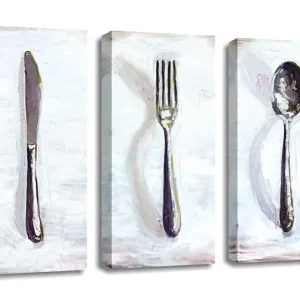 Bestseller Set 3 tablouri UC032, gri, panza, 20x45 cm