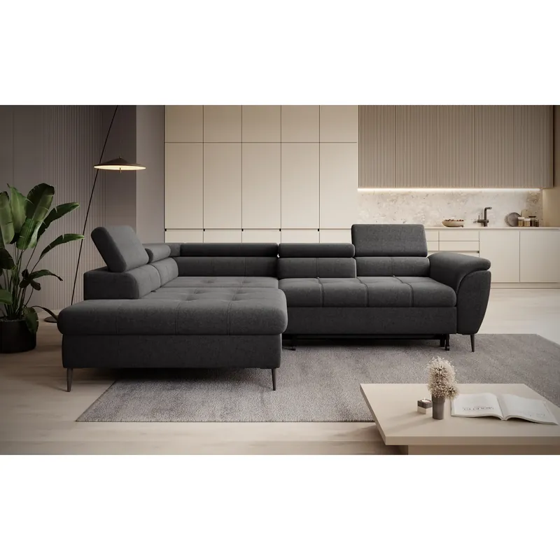 Reducere specială Coltar extensibil TEMPO NEW, personalizabil materiale gama Oferta Avantaj, cu lada depozitare si tetiere reglabile, 289x218x94 cm