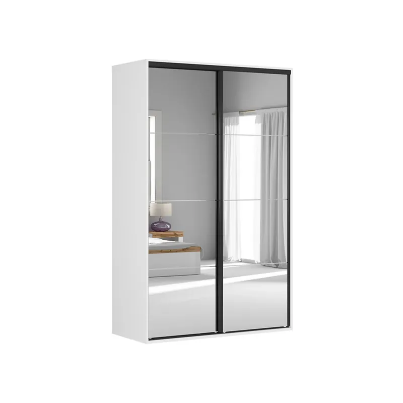 Retur gratuit Dulap FLEX, alb, PAL, cu 2 usi si oglinda, 150x66x240 cm