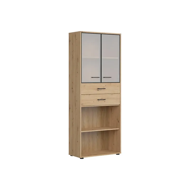 Vitrina SPACE OFFICE, stejar artisan/negru fumuriu, PAL laminat/sticla, 80x38x203 cm Ultima șansă