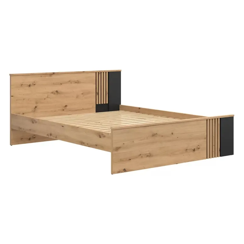 Cadru pat VABRES 160x200, stejar artisan/negru mat, PAL melaminat Plată securizată