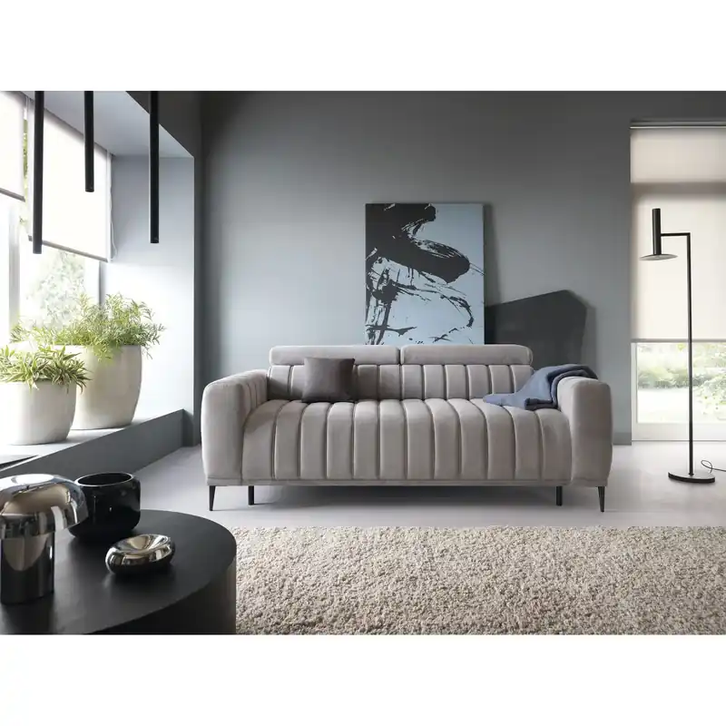 Canapea extensibila GANDI 140, stofa catifelata bej - Whisper 03, cu tetiere reglabile, 207x102x95 cm Chilipir